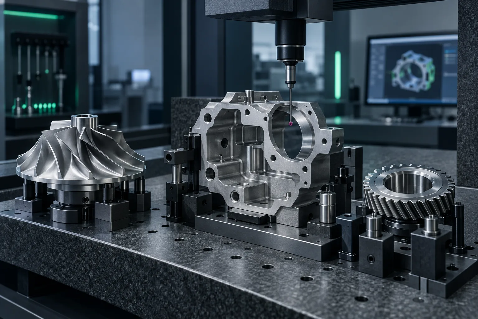 汎用精密加工部品を CMM で測定するイメージ